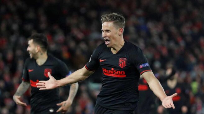 atleti liverpool ep2 El jugador del Atlético de Madrid Marcos Llorente celebra un gol.