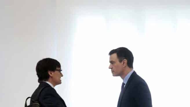 Salvador Illa y Pedro Sánchez, antes de la reunión del Comité de Seguimiento y Evaluación del COVID-19.