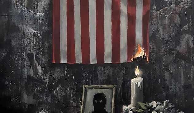 Obra del artista urbano Banksy para homenajear a George Floyd.