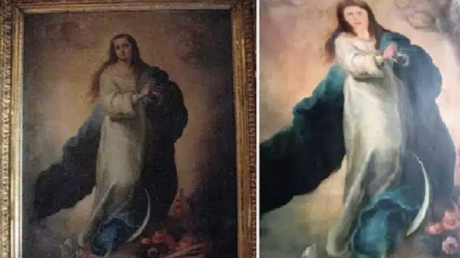 Destrozan en una restauración una Inmaculada de Murillo al estilo 'Ecce Homo'