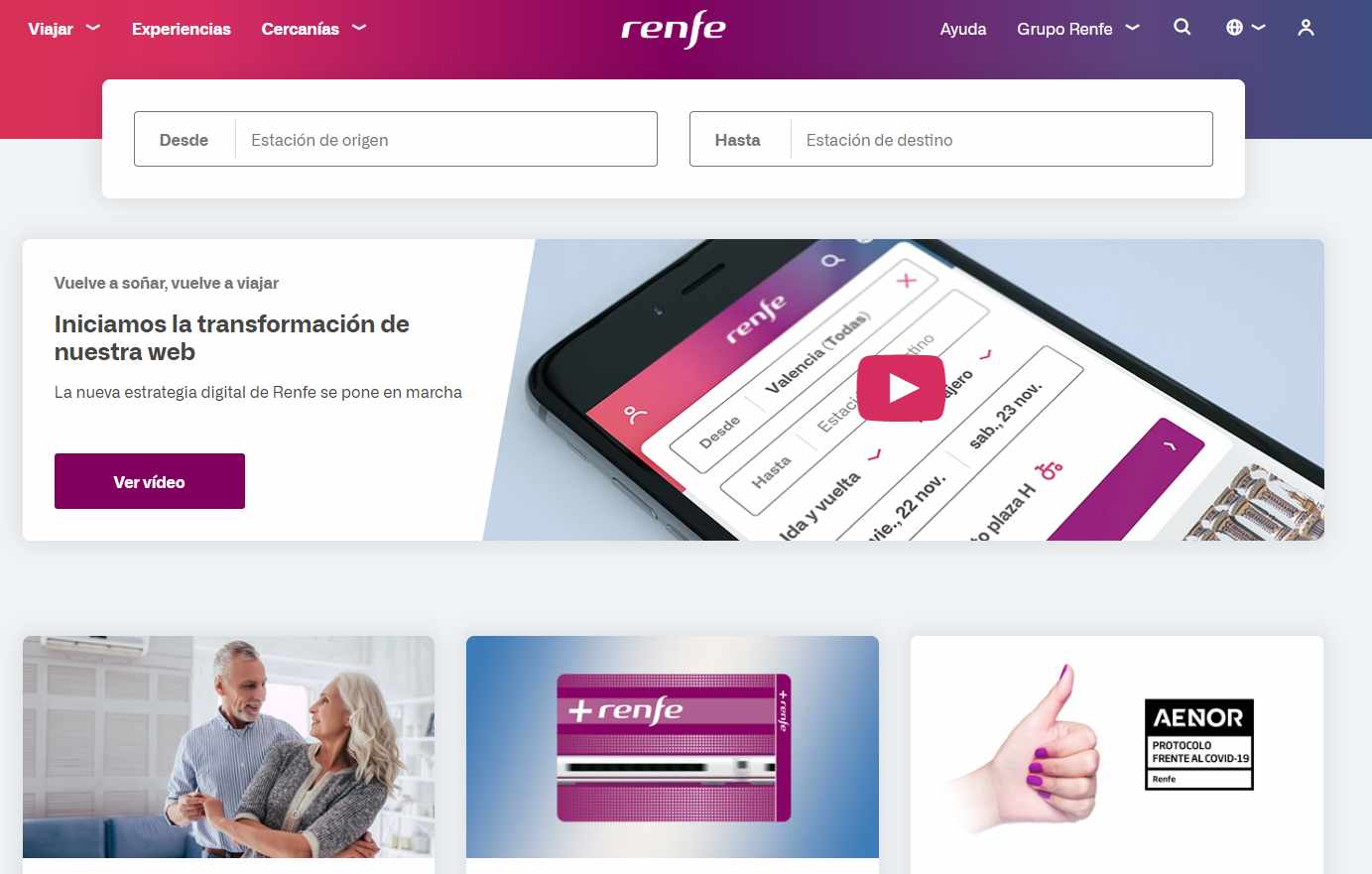 Renfe estrena su nueva web, pero no mejorará su sistema de venta 'online' hasta otoño