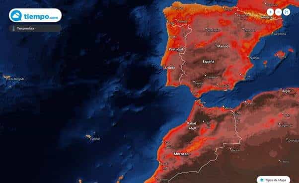 Entre el lunes y el martes gran parte del interior peninsular llegará hasta la marca de 40 ºC.