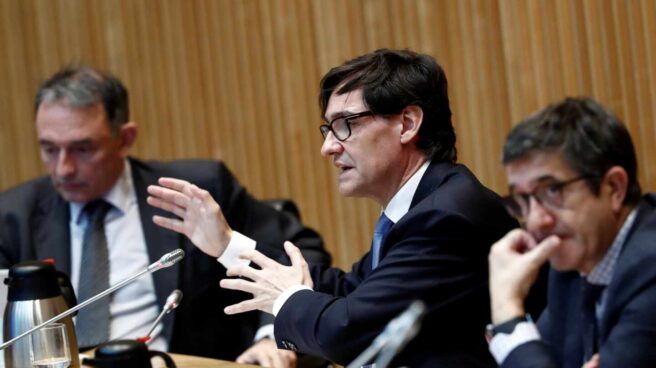 Patxi López, Salvador Illa y Enrique Santiago, en la comisión de reconstrucción del Congreso.