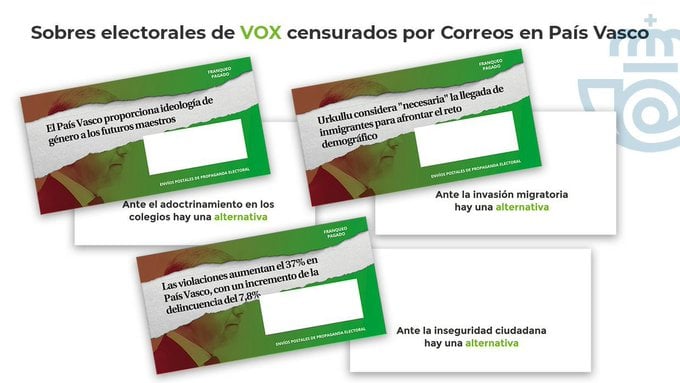 Sobres electorales de Vox para las elecciones del 12-J en el País Vasco.