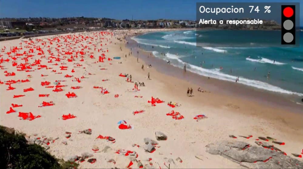 Recreación del sistema de control de aforos en playas de Telefónica.