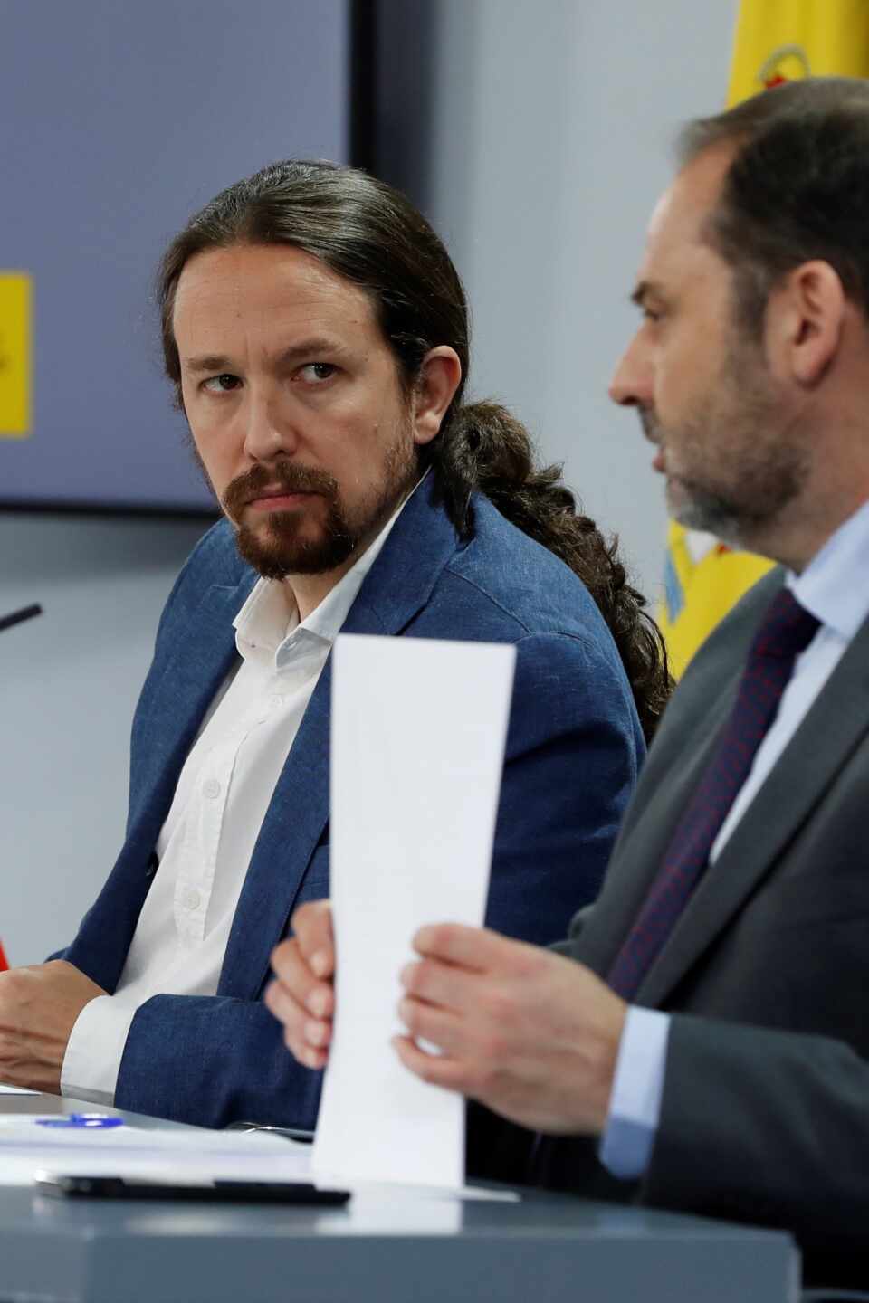 Pablo Iglesias y José Luis Ábalos, en rueda de prensa tras el Consejo de Ministros.