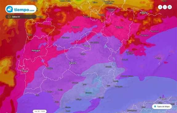 Hoy se prevé un índice UV extremadamente alto en el sureste peninsular (> 10).