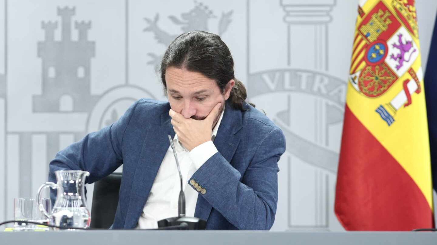 El vicepresidente segundo del Gobierno, Pablo Iglesias, en una comparecencia informativa en La Moncloa.