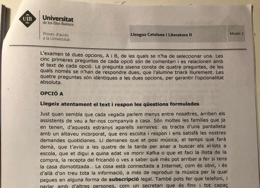 Texto de Selectividad en Baleares.