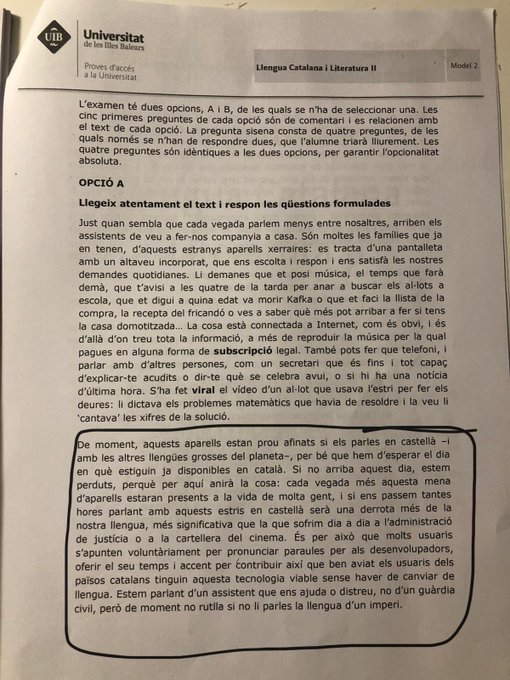 La Selectividad ideológica de Baleares: "Països Catalans" y castellano como "lengua del imperio"