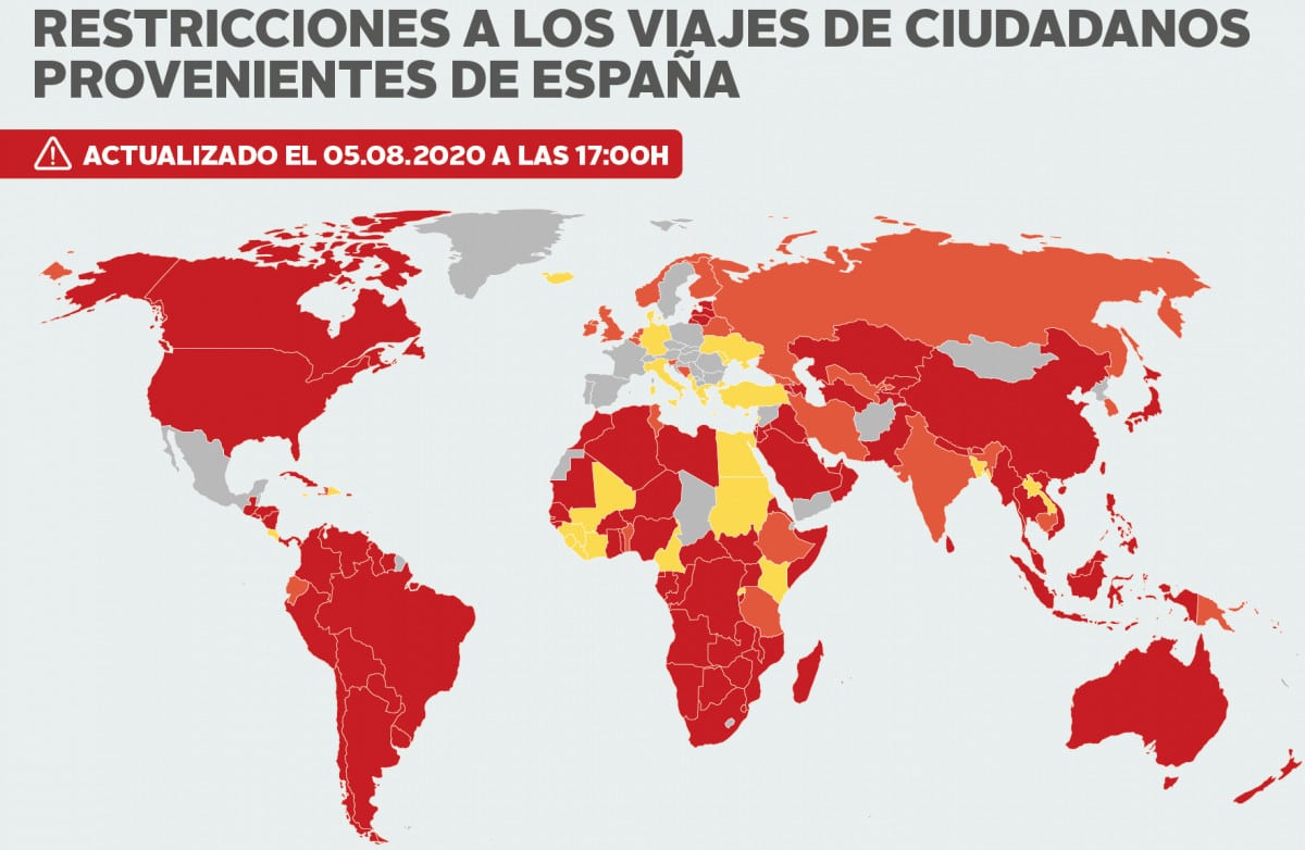 Los países que imponen restricciones a los viajeros provenientes de España