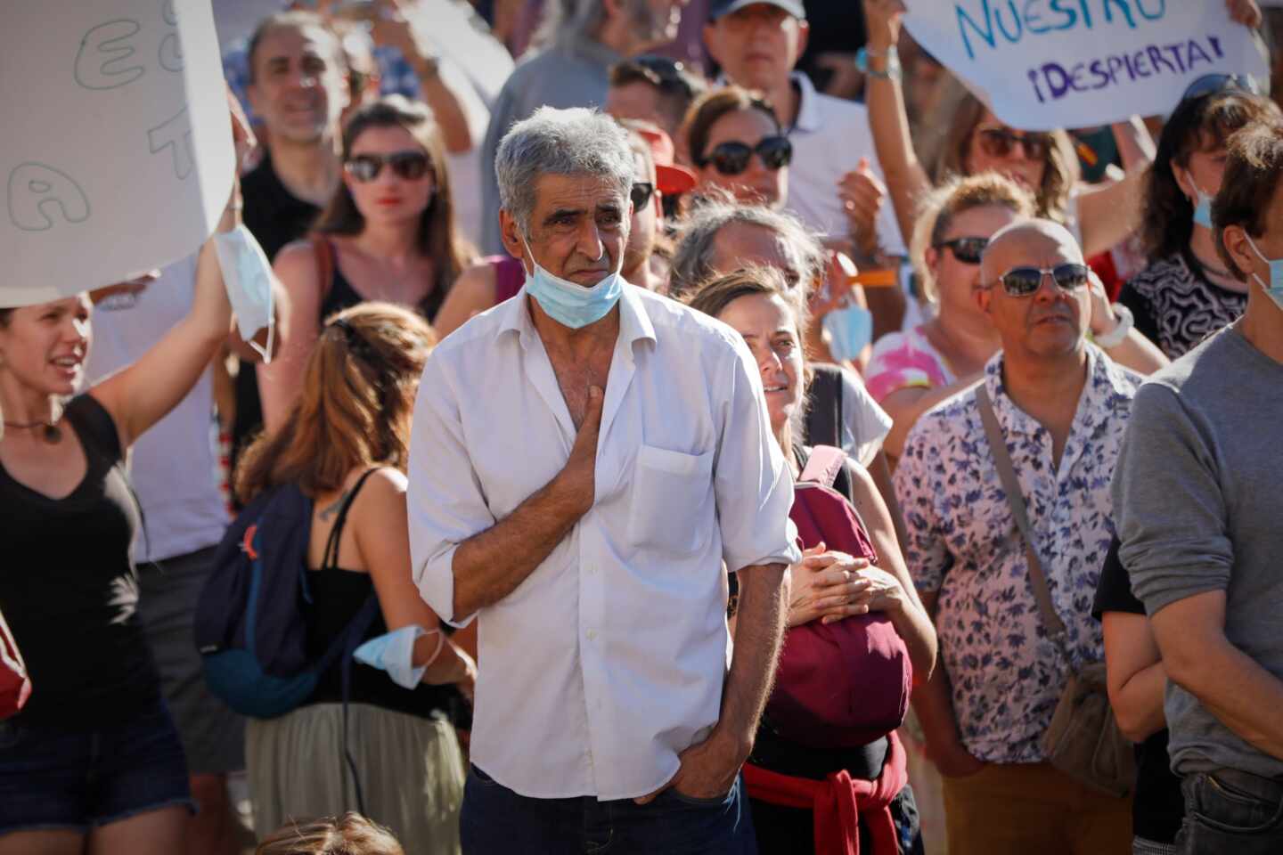 Concentración en Plaza de Colón contra el uso de mascarillas.