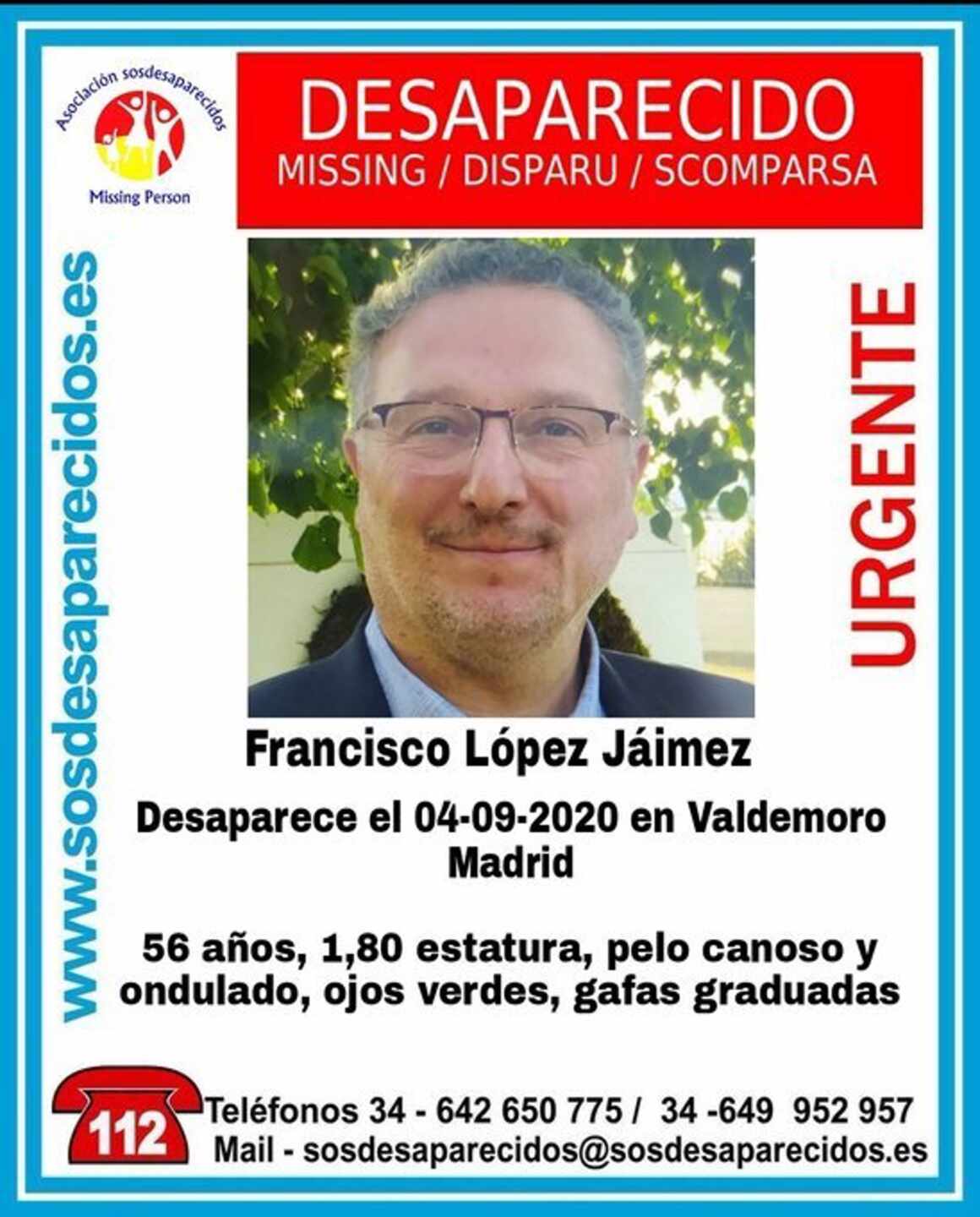 Buscan a Francisco, el director de un colegio de Valdemoro (Madrid) desaparecido el viernes