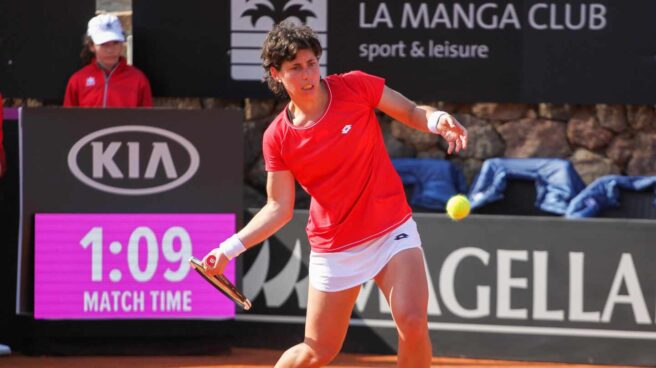 Carla Suárez, durante la eliminatoria de Copa Fed contra Japón