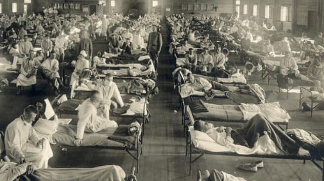 Hospital improvisado en Camp Funston, Kansas, en 1918