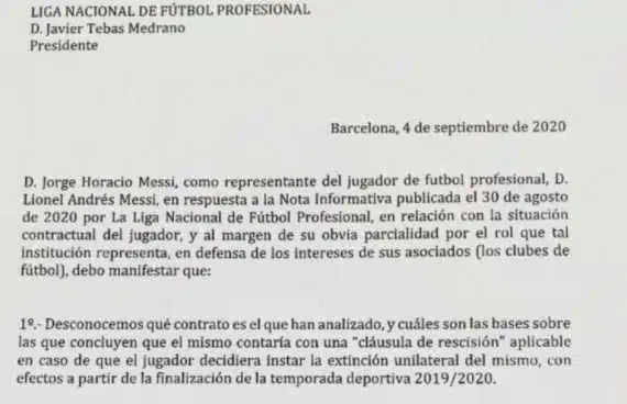 El padre de Messi contesta a LaLiga y desvela la cláusula que permite liberar al jugador
