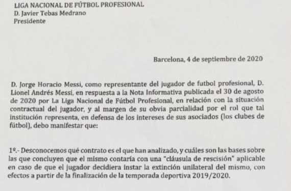 El padre de Messi contesta a LaLiga y desvela la cláusula que permite liberar al jugador