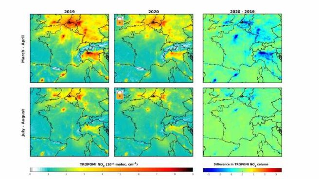 Niveles de contaminación proporcionados por Copernicus Sentiel