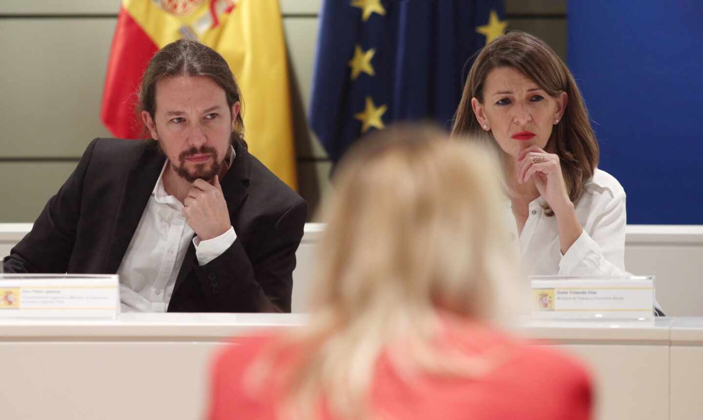 El vicepresidente Pablo Iglesias y la ministra de Trabajo, Yolanda Díaz.