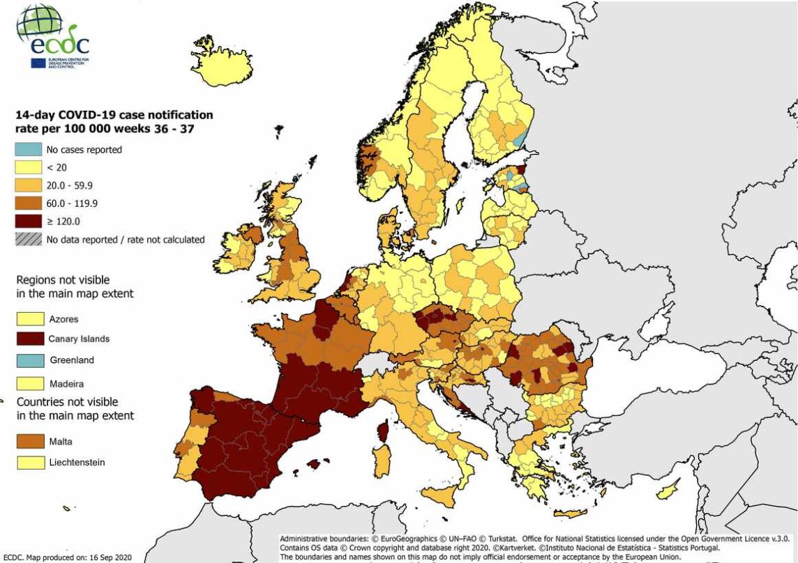 Mapa del Centro Europeo para la Prevención y Control de Enfermedades (ECDC).