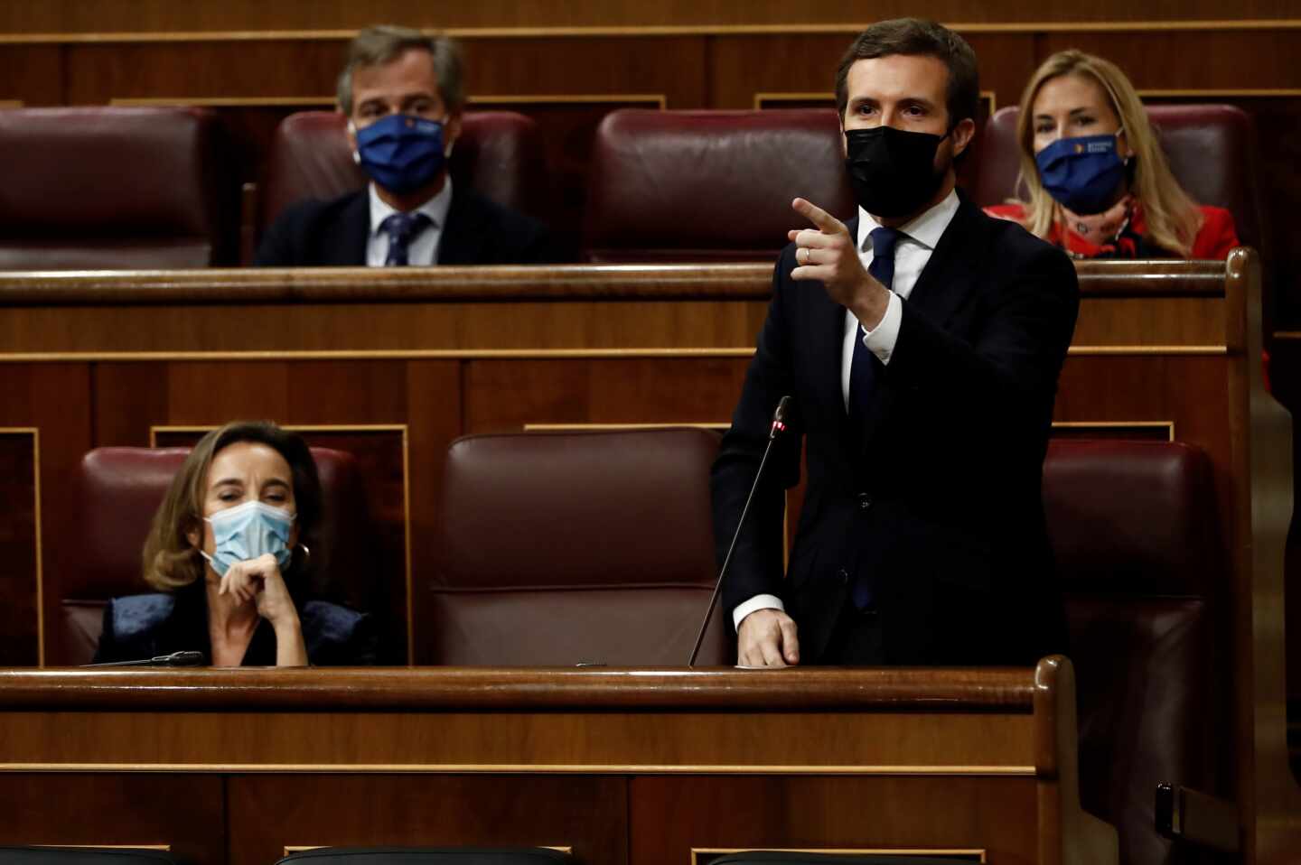 El líder del PP, Pablo Casado, durante su intervención en la sesión de control al Ejecutivo este miércoles en el Congreso.