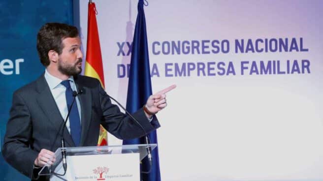 El presidente del PP, Pablo Casado, en el 23 Congreso Nacional de la Empresa Familiar.