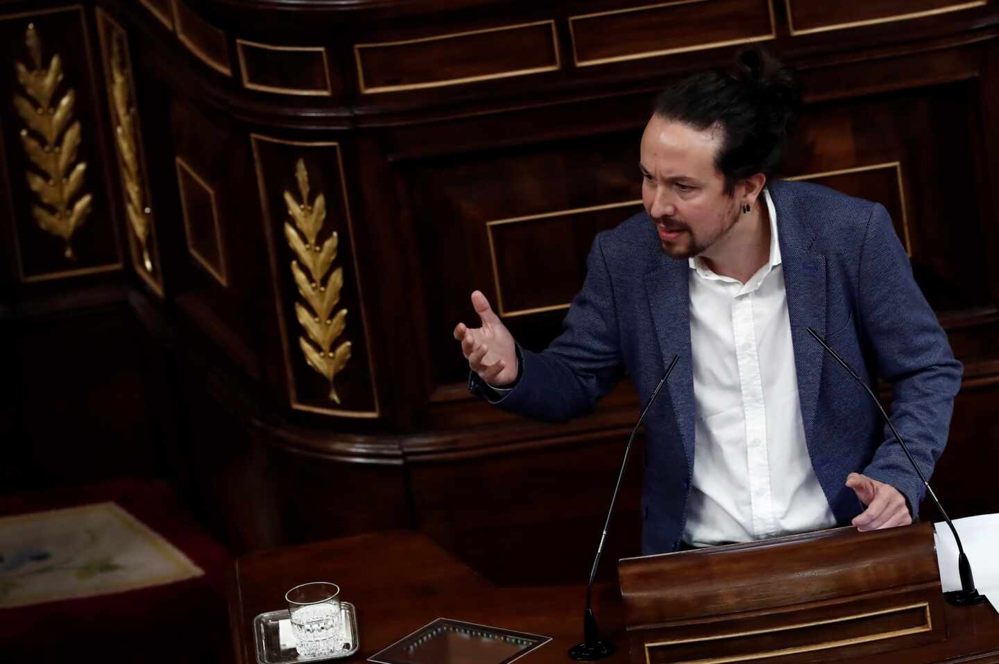 El vicepresidente segundo del Gobierno, Pablo Iglesias, durante su intervención en la segunda sesión del debate de moción de censura presentada por Vox, este jueves en el Congreso.