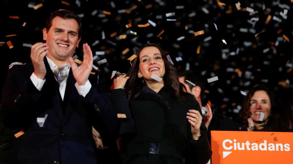 Fotografía de archivo. Albert Rivera e Inés Arrimadas celebran la victoria electoral del partido en Cataluña en 2017