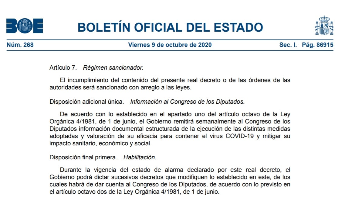 El decreto del estado de alarma no refleja la ley para sancionar las infracciones