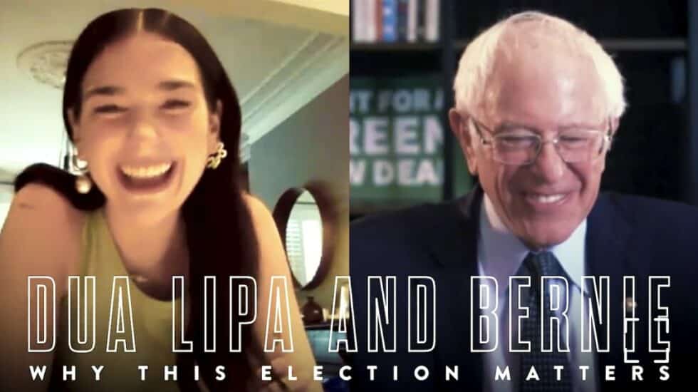 Dua Lipa y Bernie Sanders unieron fuerzas en Instagram para reivindicar la importancia del voto en estas próximas elecciones.