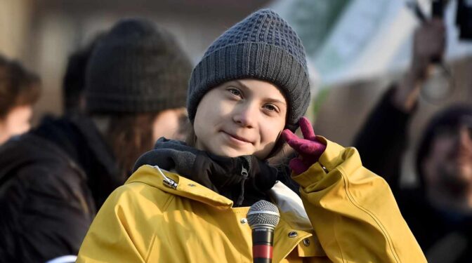 La activista climática Greta Thunberg, en una huelga en Turín.