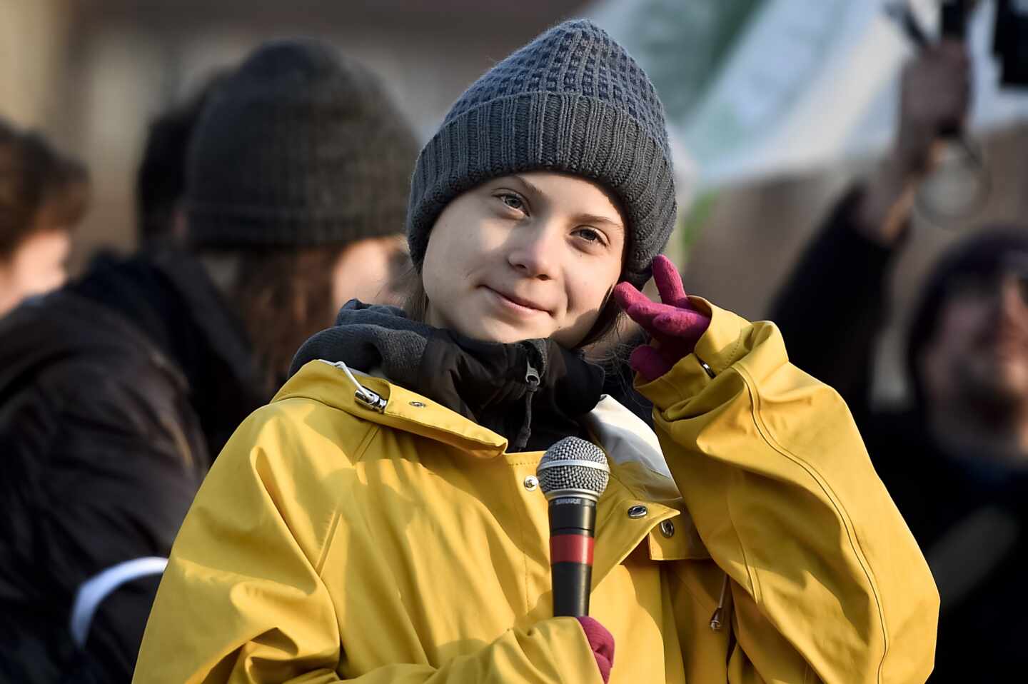 La activista climática Greta Thunberg, en una huelga en Turín.