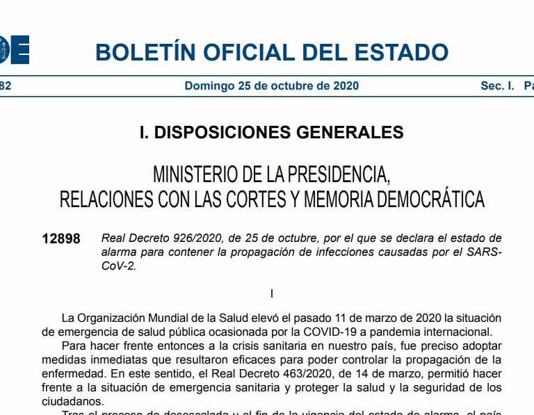 Consulte el documento completo del nuevo decreto de estado de alarma