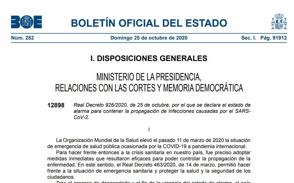 Consulte el documento completo del nuevo decreto de estado de alarma