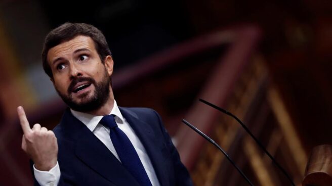 Pablo Casado, durante la intervención en la moción de censura. Pablo Casado, durante la intervención en la moción de censura.