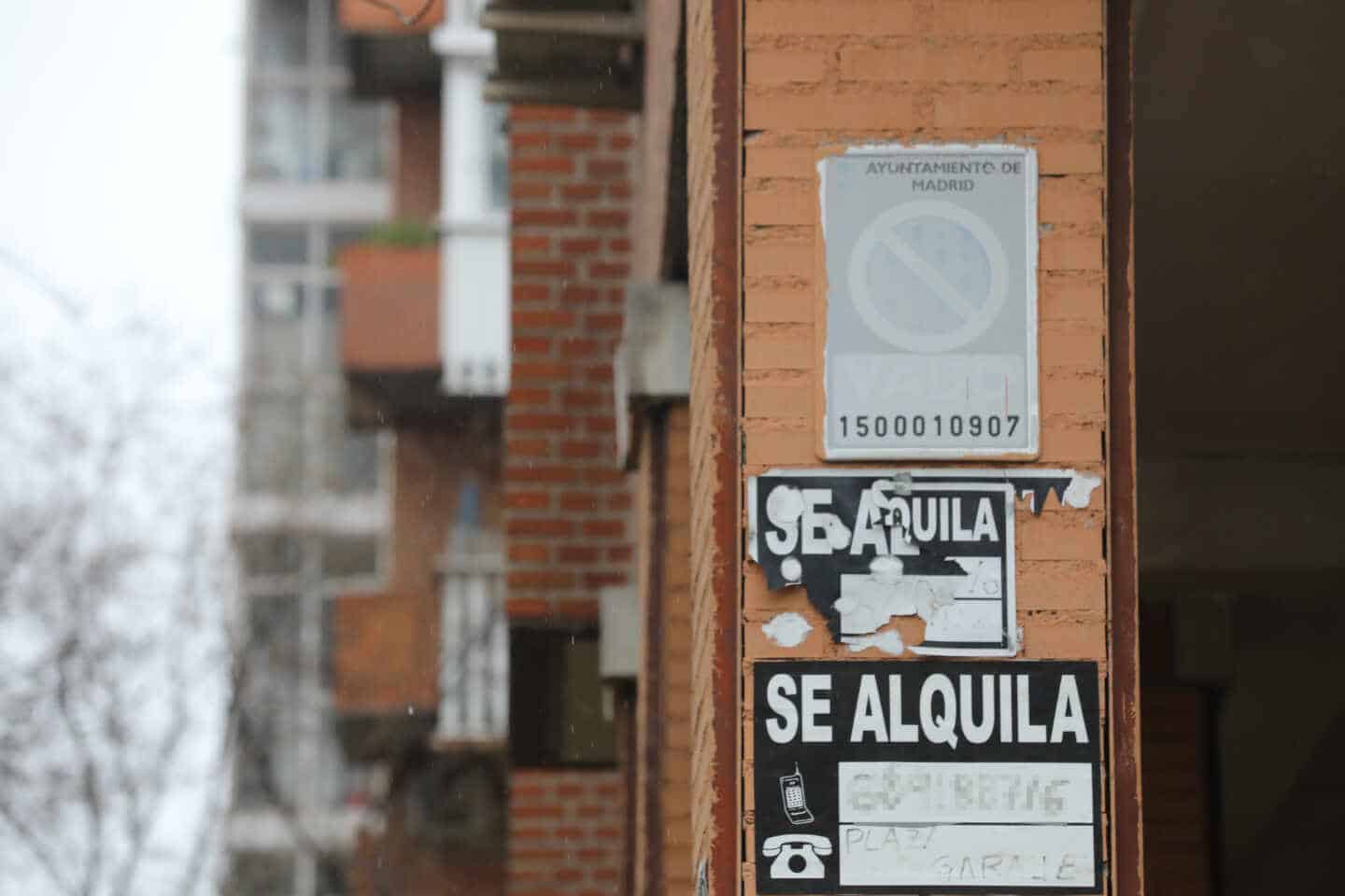 Varios carteles de 'Se Alquila' en la pared de un edificio