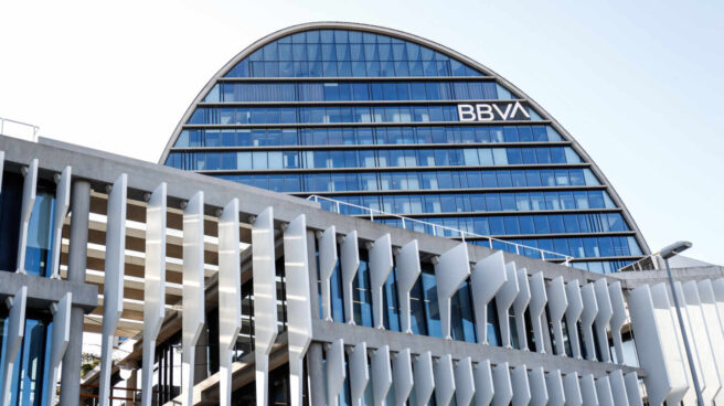 Sede corporativa de BBVA.,que ha incrementado su dividendo Sede corporativa de BBVA.
