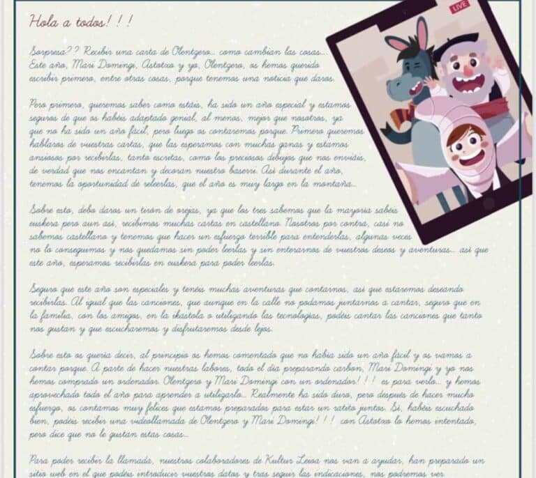 El 'Olentzero' riñe a los niños por no escribirle en euskera y les advierte de que "no entendemos" las de castellano