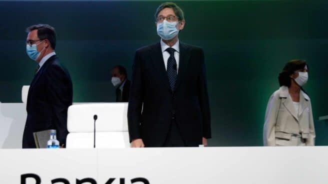 José Ignacio Goirigolzarri, presidente de Bankia, en la junta de accionistas que aprobará la fusión con CaixaBank. José Ignacio Goirigolzarri, presidente de Bankia, en la junta de accionistas que aprobará la fusión con CaixaBank.