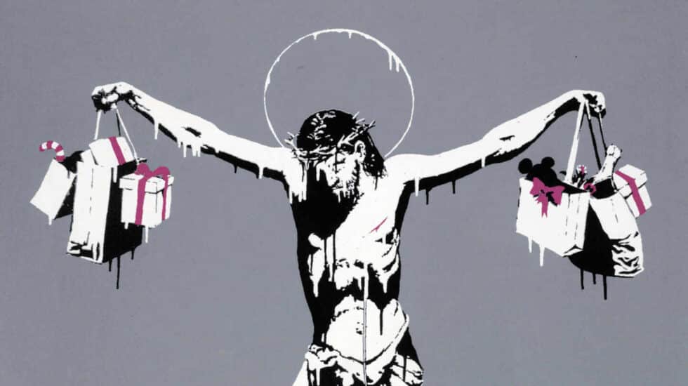 Jesucristo con bolsas de la compra Banksy