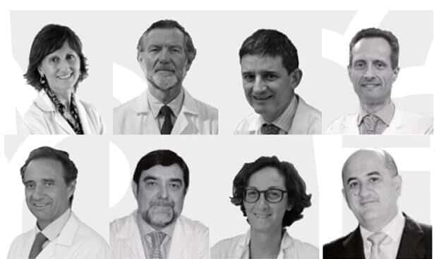 De izquierda a derecha: Dra. Llamas, Dr. Arroyo, Dr. Echave-Sustaeta, Dr. García-Foncillas, Dr. Arroyo, Dr. Argente, Dra. Martín, Dr. De la Calle, Dr. Vieta, Dr. Álvarez-Linera, Dr. Cabrera y Dr. Gamboa