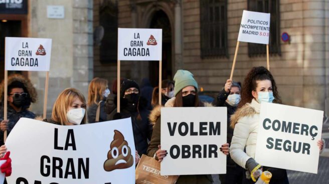 Protesta del sector de la restauración y comercio en Barcelona.