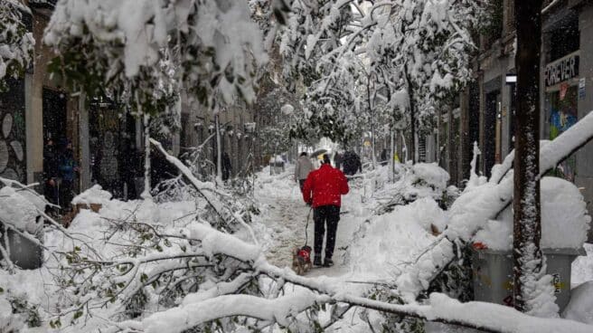 Nieve en la calle Fuencarral de Madrid.