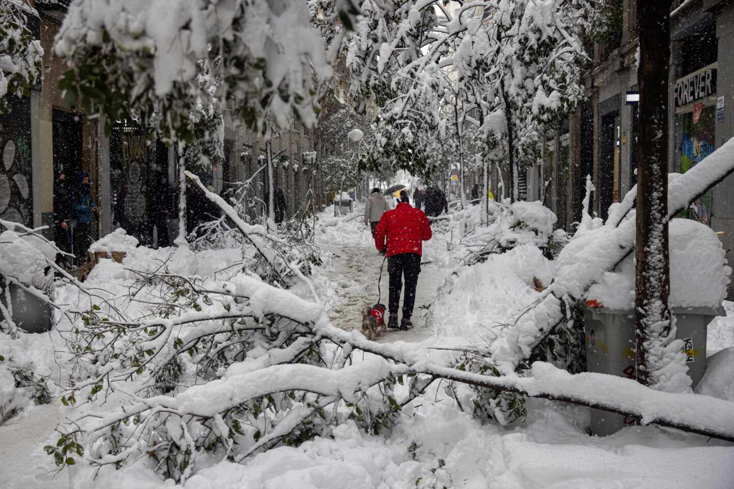 Nieve en la calle Fuencarral de Madrid.