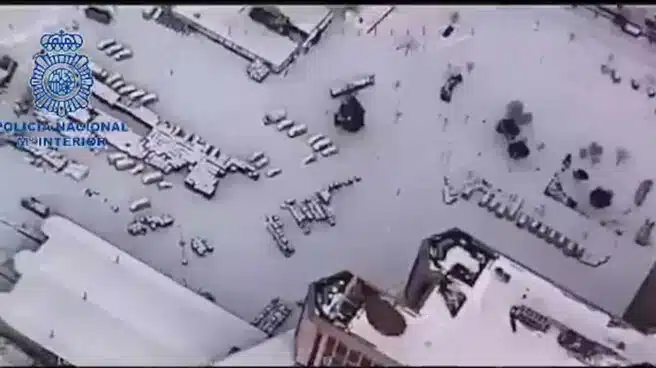 La nevada de Filomena en Madrid, vista desde el helicóptero de la Policía Nacional