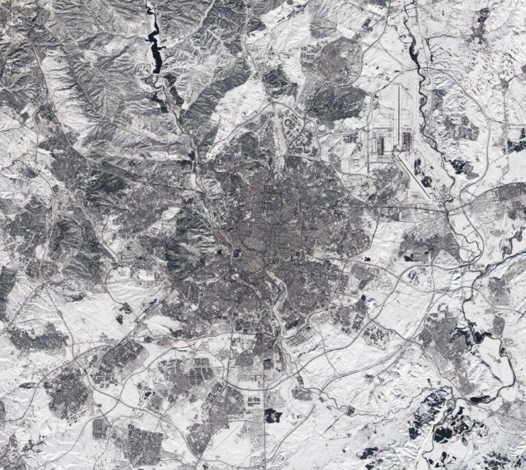 La espectacular imagen de Madrid nevado desde el satélite Sentinel-2
