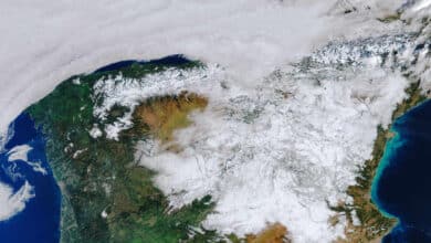 La huella blanca de Filomena en la península vista desde el satélite