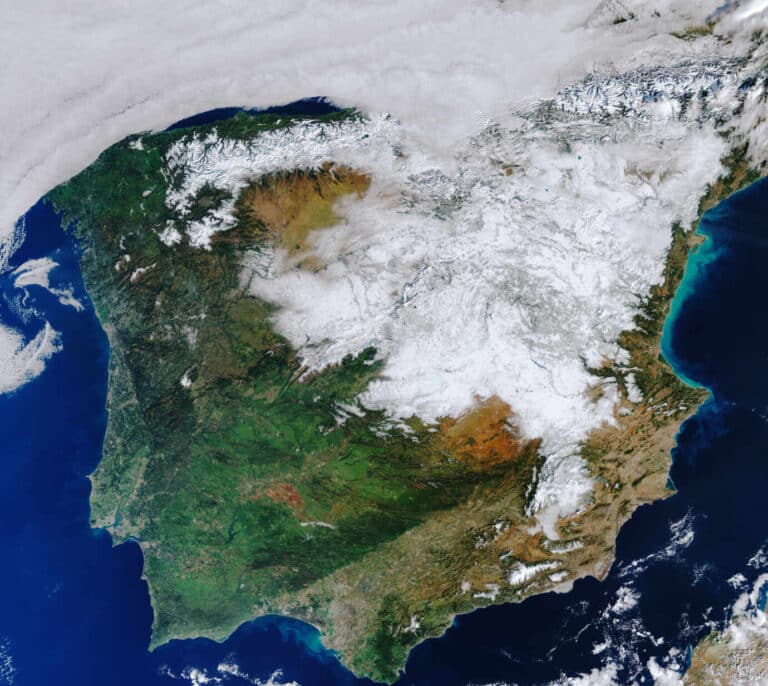 La huella blanca de Filomena en la península vista desde el satélite