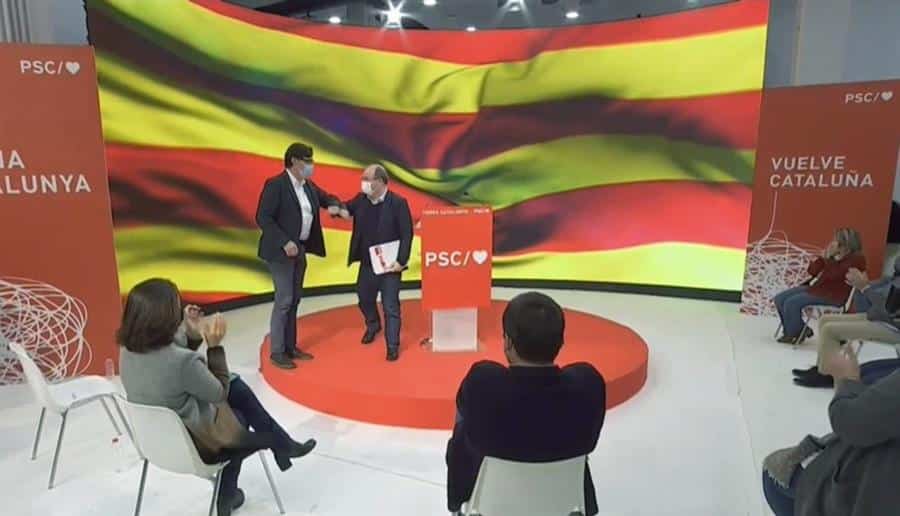 Salvador Illa y Miquel Iceta, durante el mitin del PSC.