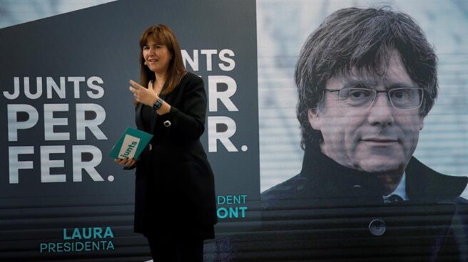 Laura Borrás, durante un mitin de Junts per Catalunya de cara a las elecciones del 14-F.